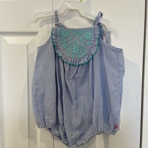 Pink chicken romper and sweater 18-24m